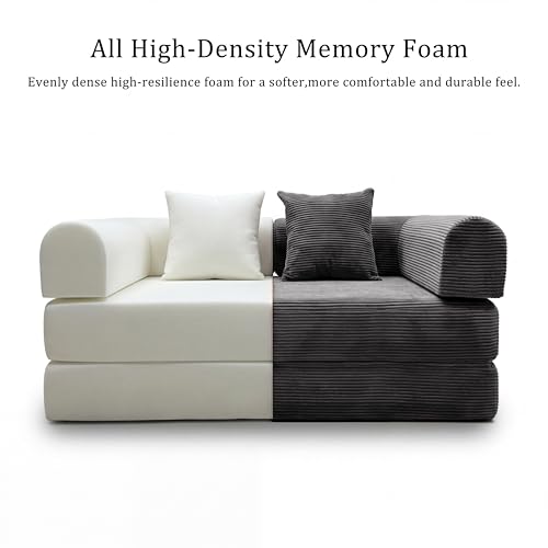 53.15" Boneless Couch,4-in-1 Futon Sofa Bed Modular Loveseat Sleeper Folding Compressed Couch with Pillows,No Assembly Required Convertible Sofa Bed for Living Room Bedroom Guest Room,Grey - color: Grey, size: 53.15" Loveseat Sofa