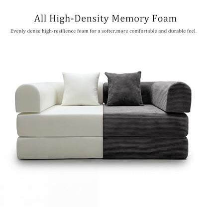 53.15" Boneless Couch,4-in-1 Futon Sofa Bed Modular Loveseat Sleeper Folding Compressed Couch with Pillows,No Assembly Required Convertible Sofa Bed for Living Room Bedroom Guest Room,Grey - color: Grey, size: 53.15" Loveseat Sofa