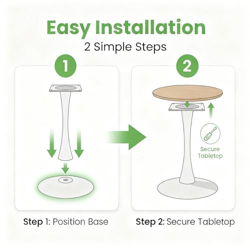 24" Small Round Dining Table for 2 – Durable & Well-Made Tulip Table with Sturdy Metal Frame, Compact 2-Seater Kitchen or Dining Room Table for Small Spaces, Apartments, Café, Restaurant, Office