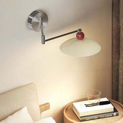 Adjustable Swing Arm Wall Sconce Chrome Wall Mounted Reading Lights for Bedroom Hardwired Nordic Modern Wall Lighting Long Arm Industrial Wall Lamp for Bedroom Bedside Headboard