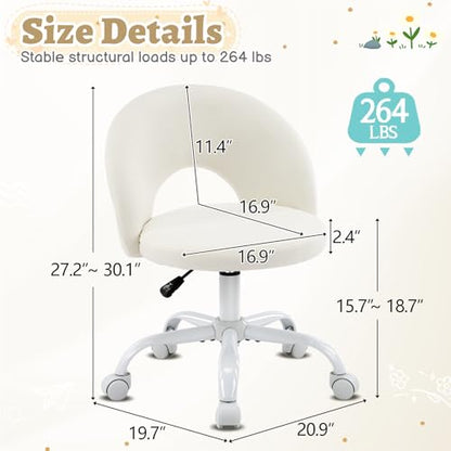 VINGLI Small Vanity Chair with Wheels for Girls.Cute Modern Adjustable Height Armless Office Desk Chair.360°Swivel Comfy Rolling Chair for Study, Make up Room,Small Space,Linen White - color: Linen White