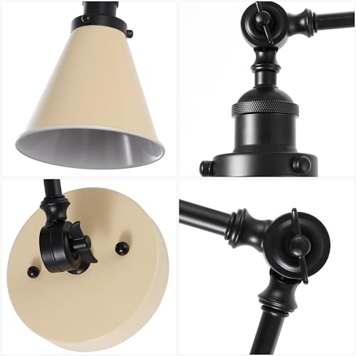 JONATHAN Y Rover 1-Light Wall Sconce 7", Almond/Black, Set of 2 | Adjustable Arm, Hardwired Bedside Reading Swing Arm, Farmhouse Cone Shade, Metal Hardwired Indoor Fixture, LED Bulbs Included - color: Almond/Black, size: Set of 2