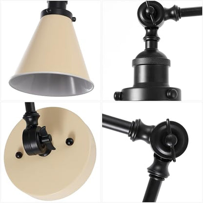 JONATHAN Y Rover 1-Light Wall Sconce 7", Almond/Black, Set of 2 | Adjustable Arm, Hardwired Bedside Reading Swing Arm, Farmhouse Cone Shade, Metal Hardwired Indoor Fixture, LED Bulbs Included - color: Almond/Black, size: Set of 2