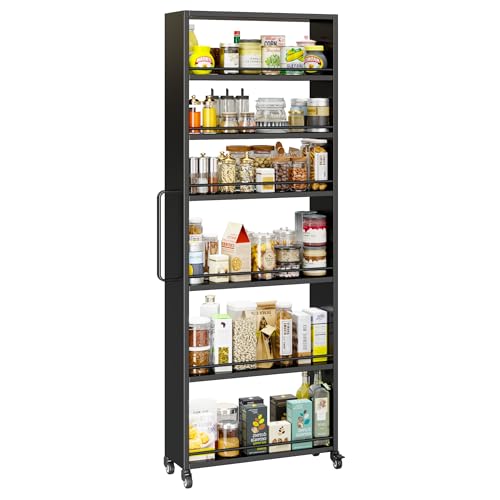 6-Tier Slim Rolling Storage Cart with Wheels, 8-Inch Deep Metal Utility Cart for Kitchen, Bathroom, Laundry, Craft Room – Narrow Design for Easy Organization and Mobility (Black) - color: Black