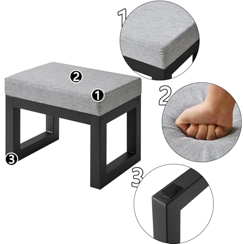 IBUYKE 16 Inch Small Foot Stool Ottoman, Rectangle Linen Foot Rest with Padded Seat and Metal Legs, Modern Ottoman Foot Rest for Living Room Bedroom Entryway Couch, Grey-Blue WBD001L - color: Grey-blue