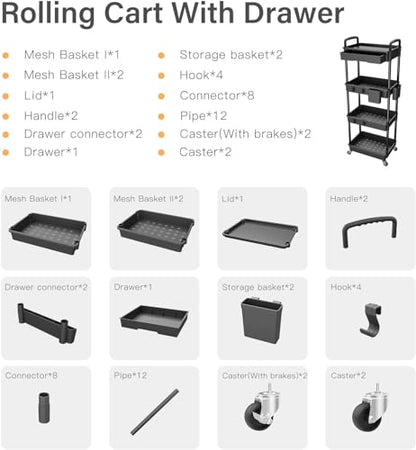 Sorgion 4 Tier Rolling Cart Organizer,Art Craft Diaper Bedside Snack Laundry Room Bathroom Organizer Narrow Thin Slim Rolling Trolley Utility Cart with Wheels for Kitchen,Office(Black) - size: 4Tier-Black