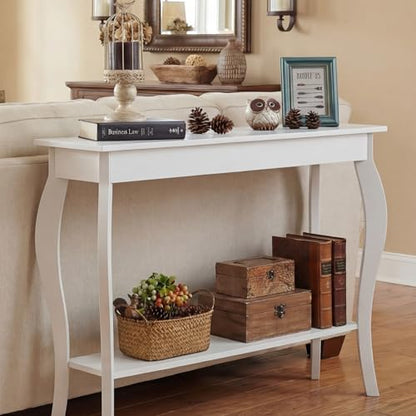 ChooChoo 39" Narrow Entryway Table with Storage Shelf, White | Console Table with Curved Legs, Chic Accent Sofa Table with Shelves for Entryway, Living Room, Hallway - color: White