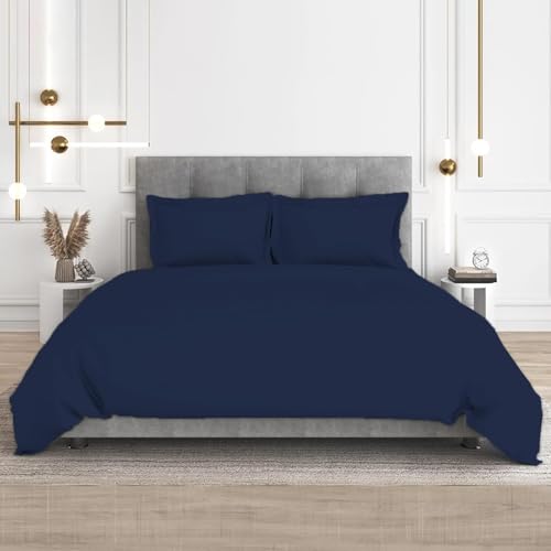 Charlotte 3 Piece Duvet Set - 100% Egyptian Cotton Breathable, Soft Duvet Cover Set with Zipper & Corner Ties Quilt Cover Sateen Weave Durable Duvet - Queen/Full (Navy Blue) - color: Navy, size: 3 Pc Duvet Set - Queen / Full