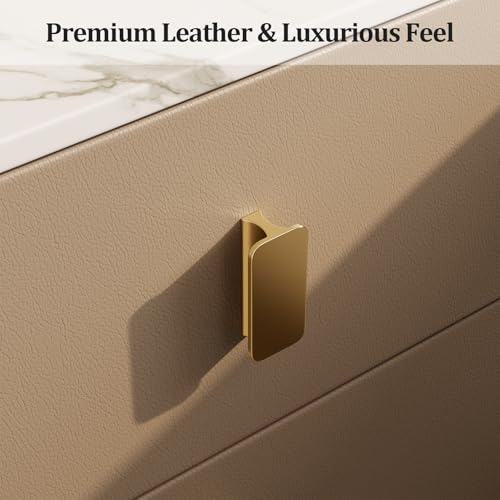 AQIMUELE Narrow Nightstand with Drawers, Narrow Side Table Leather, Small Bedside Tables for Bedroom. (Beige) - color: Beige, size: 7.8"W x 15"D x 22.8"H
