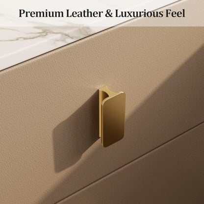 AQIMUELE Narrow Nightstand with Drawers, Narrow Side Table Leather, Small Bedside Tables for Bedroom. (Beige) - color: Beige, size: 11.8''W x 15"D x 22.8"H