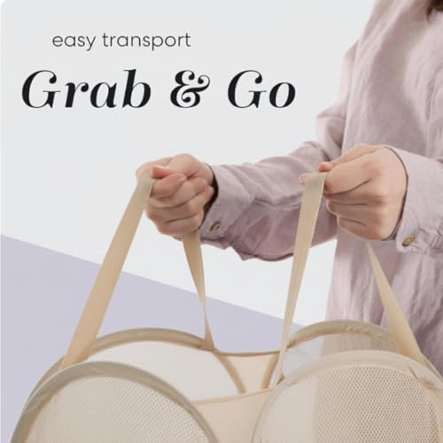 Handy Laundry Collapsible Mesh Pop Up Laundry Hamper with Side Pocket, Breathable & Space-Saving Foldable Basket for Clothes, Toys, Travel, Storage, 14 x 13 x 24 in, Beige - color: Beige