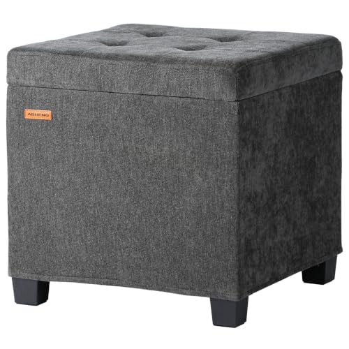ABHENG Steel Frame Square Ottoman with Storage Charcoal UASND641B | 17.7" x 17.7" x 17.7", Hold 660 lbs, 48L Storage Capacity, Breathalbe Chenille, Removable Lid, for Dorm Living Room - color: Chenille-charcoal, size: 17.7"D x 17.7"W x 17.7"H