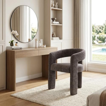 HNY Modern Chenille Barrel Single Dining Chair, Charcoal Grey | Upholstered Accent Armchair With 18.19" Wide Seat No Assembly Required For Living Room Bedroom Vanity Small Spaces - color: Charcoal Grey Chenille