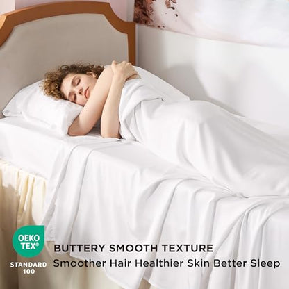 Bedsure PureWoven 100% Rayon Derived from Bamboo, Twin XL Sheets, 3 Pieces | Cooling Sheets for Hot Sleepers, Breathable & Silky Soft, 16" Deep Pocket, Hotel Luxury Bedding, White - color: 02 - White, size: Twin XL