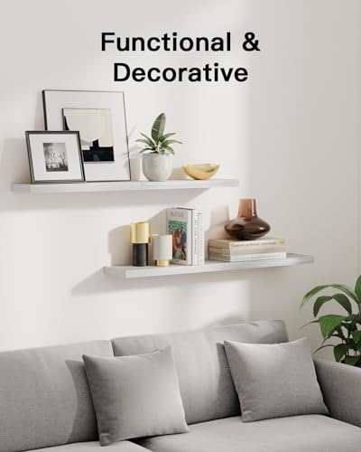 Amada Paulownia Wood Floating Shelves for Wall, Set of 4, White | Wall Shelves with Solid Metal Concealed Brackets, 22 lbs Capacity per Shelf, Includes Drilling Template, Flexible 4-Piece Set - color: White, size: 4