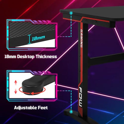 BLKMTY Gaming Desk, 47 Inch Computer Desk with Carbon Fiber Surface, Gaming Table T Shaped PC Gamer Workstation Home Office Desks with Cup Holder and Headphone Hook, Red & Black - color: Red, size: 47.2" T-shaped