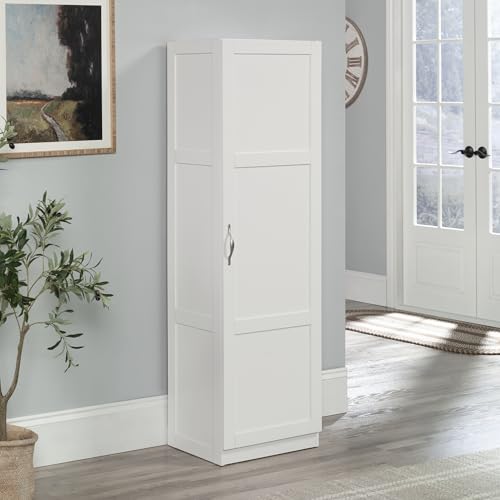 Sauder Miscellaneous Tall Storage Cabinet, Kitchen Pantry, Single Door with Adjustable Shelves, White Finish - color: White