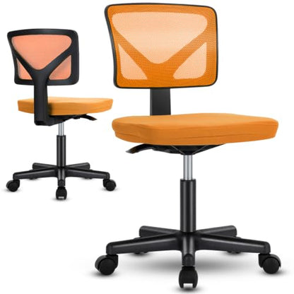 OLIXIS Armless Home Office Chair, Ergonomic Small Desk Chair | Mesh Back, Removable Washable Foam Cushion, Height Adjustable, Rolling Swivel Wheels, Small Space, Dark Orange - color: Dark Orange
