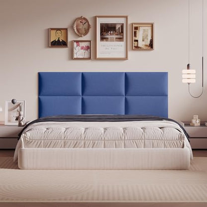 6-Piece Light Blue Linen Upholstered Headboard Twin Size, Wall Mounted Fabric Headboard, Serene Padded Panels for Coastal Bedroom - color: Linen - Light Blue