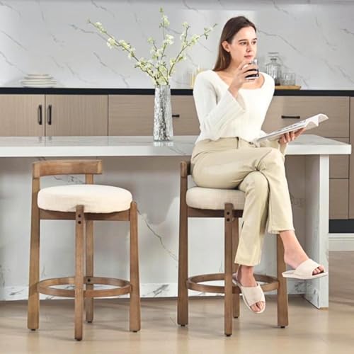 HEAH-YO Bar Stools Set of 3, 26" Linen Fabric Upholstered Counter Height Bar Stools, Modern Barstools Counter Stools with Wood Legs for Kitchen Island Dining Room Bar, Beige - color: 26.5" Beige Linen, size: Counter Height - Set of 3