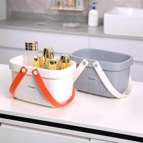 Portable Shower Caddy Basket with Handles Plastic Storage Basket Small Grey | Sturdy Drainage Large Capacity Organizer Basket with Silicone Handles for Bathroom Kitchen Bedroom College Dorm Essentials - color: Grey, size: Small