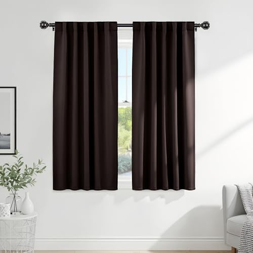 PONY DANCE Blackout Curtains Thermal Insulated Window Treatment Panels Room Darkening Shade Drapes for Living Room Back Tab/Rod Pocket Bedroom Draperies, 34 x 63 Inch, Brown, 2 Panels - color: Brown, size: 34"W x 63"L (Pack of 2)