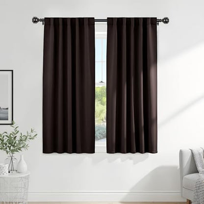 PONY DANCE Blackout Curtains Thermal Insulated Window Treatment Panels Room Darkening Shade Drapes for Living Room Back Tab/Rod Pocket Bedroom Draperies, 34 x 63 Inch, Brown, 2 Panels - color: Brown, size: 34"W x 63"L (Pack of 2)