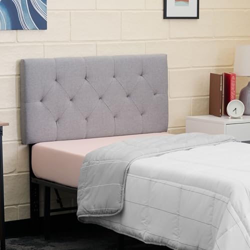 Lucid Mid-Rise Upholstered Headboard - Diamond Tufted - Padded Polyester - Adjustable Height from 34” to 46” - Easy Assembly - Bed Frame or Wall Mount - Sturdy - Stone - Twin / Twin XL Size - color: Stone, size: Twin/Twin XL