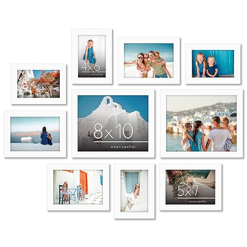 Americanflat Set of 10 Picture Frames with Shatter-Resistant Glass - Gallery Wall Frame Set with Two 8x10, Four 5x7 and Four 4x6 Frames - Signature Collection - White | Includes two 8x10, four 5x7 and four 4x6, shatter-resistant glass, hanging hardware in