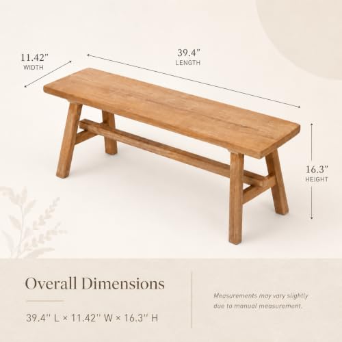 Solid Wood Bench, 39.4" Entryway Bench, Rustic Farmhouse Wooden Bench Indoor, Long Narrow Wood Bench for Dining Room, Hallway, Bedroom End of Bed, Living Room - size: 39.4in