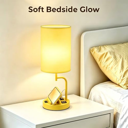 Dreamholder 2 Pack Table Lamp, Bedside Lamp with 3 USB Charging Ports & AC Outlet, USB Desk Lamp with 2 Phone Holders, Linen Fabric Shade Nightstand Lamps for Bedroom Living Room Office, Yellow - color: Yellow