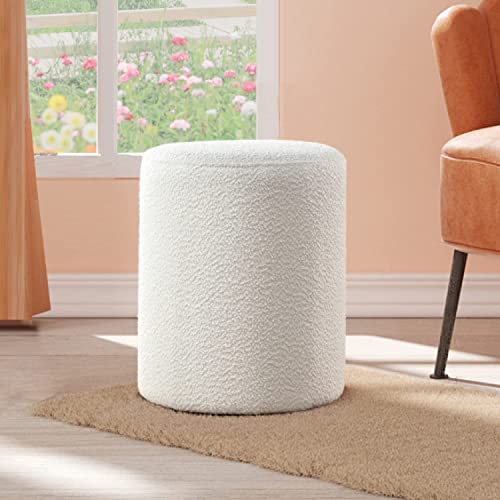 Modern Round Ottoman with Soft Padded Seat, Multifunctional Vanity Stool for Makeup, Upholstered Footrest Stool Ottoman Foot Stool for Living Room, Bedroom - color: White