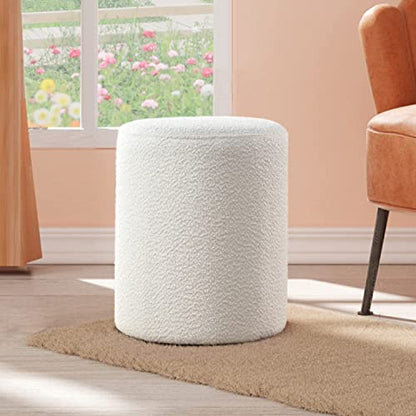Modern Round Ottoman with Soft Padded Seat, Multifunctional Vanity Stool for Makeup, Upholstered Footrest Stool Ottoman Foot Stool for Living Room, Bedroom - color: White