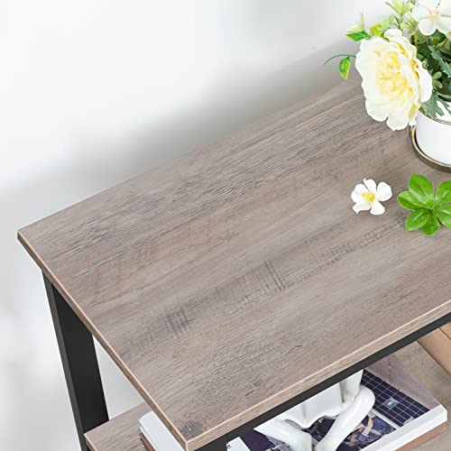 HOOBRO End Table, Simple Rustic Side Table with 3-Tier Storage Shelf, Narrow Nightstand for Small Spaces, Easy Assembly, for Living Room, Bedroom, Metal, Industrial Design, Greige and Black BG14BZ01 - color: Greige + Black