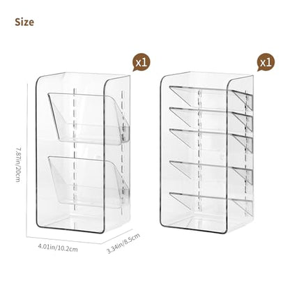 PAVSTINE 2-Pack Medicine Cabinet Organizer with Adjustable Dividers, Clear Vertical Layered Backward Slanting Shelves, Space-Saving, for Makeup Brush/Lip Gloss/Mascara Storage - size: 2-Tier & 5-Tier Slant Set