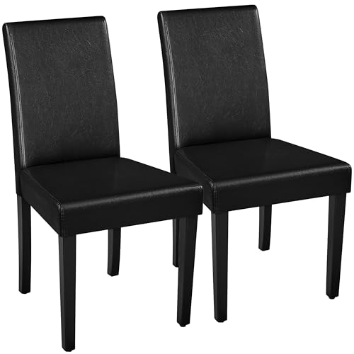 Yaheetech Dining Chairs Set of 2 Upholstered Kitchen Chairs Black | Faux Leather High Back Sillas De Comedor, Solid Wood Legs, Adjustable Footpads, Modern Armless Parson Chairs for Dining Room - color: Black, size: Set of 2