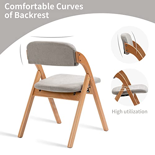 Folding Chairs with Padded Seats | Wooden Stackable Dining Chair Set of 2 with Removable Cover Extra for Guests Kitchen Office Wedding Party Picnic, Grey - color: Grey, size: 2PCS
