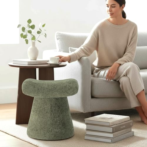Modern Ottoman with Soft Padded Seat, Multifunctional Vanity Stool, Upholstered Footrest Stool for Living Room and Bedroom - color: Olive Green