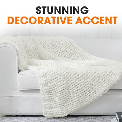 Cheer Collection Chunky Knit Blanket - Throw Blankets for Bed & Couch, Cozy Chunky Knit Throw Blanket, Ultra-Soft Oversized Knitted Blanket, Machine Washable Knit Throw Blanket- 50''x60'', Off White - color: Off White