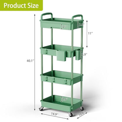 Sorgion 4 Tier Rolling Cart Organizer,Art Craft Diaper Bedside Snack Laundry Room Bathroom Organizer Narrow Thin Slim Rolling Trolley Utility Cart with Wheels for Kitchen,Office(Green) - size: 4Tier-Green