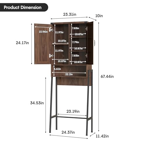 Vabches Over The Toilet Storage Cabinet with 2-Door Design Bathroom Organizers and Storage with Anti-Tip Device Over Toilet Organizer with Shelves for Bathroom,Restroom,Laundry Espresso - color: Espresso