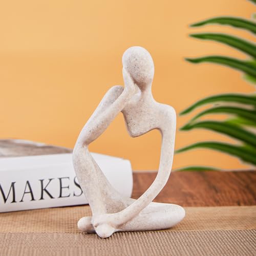 Bookshelf Decor Thinker Statue Home Office - Aesthetic Abstract Art Sculptures Coffee Table Figurine - Reading Minimalist Decorative Ornaments Objects for Coffee Table Desk Hutch Shelf Left
