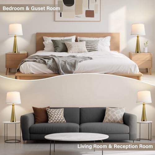 Modern Touch Lamps for Nightstand, 3 Way Dimmable Bedroom Lamp Set of 2 | USB C+A Charging Ports, Gold Bedside Lamps for Bedroom, Living Room, End Table, Bed Side, LED Bulb Included - color: G. Gold Base-White Shade