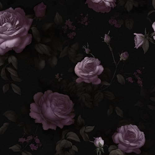 Dark Purple Vintage Floral Peel and Stick Wallpaper 17.5" x 118" | Waterproof Vinyl Self Adhesive Removable Renter Friendly Floral Contact Paper - color: Dark Purple, size: 17.5" x 118"