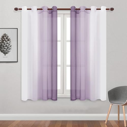 DWCN Lavender Faux Linen Ombre Sheer Curtains - 63 inches Long Gradient Semi Voile Curtains for Bedroom and Living Room, Set of 2 Grommet Top Window Curtain Panels, W52 x L63 Inches, Lavender - color: Lavender, size: 52"W x 63"L (Pack of 2)