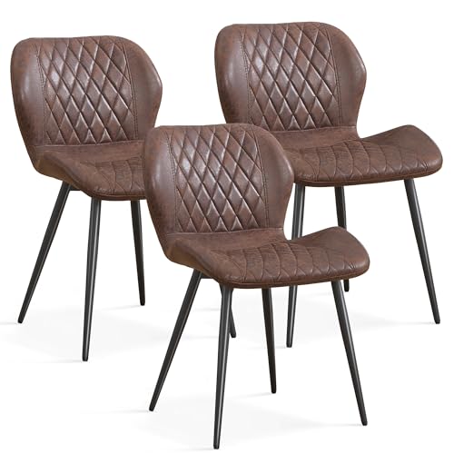 Dining Chairs Set of 3, Comfy Modern Dining Chairs with Thick Cushions, Upholstered Fabric Kitchen Side Chairs with Adjustable Metal Legs for Dining Room (Brown) - color: Brown, size: Set of 3