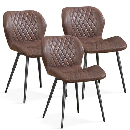 Dining Chairs Set of 3, Comfy Modern Dining Chairs with Thick Cushions, Upholstered Fabric Kitchen Side Chairs with Adjustable Metal Legs for Dining Room (Brown) - color: Brown, size: Set of 3