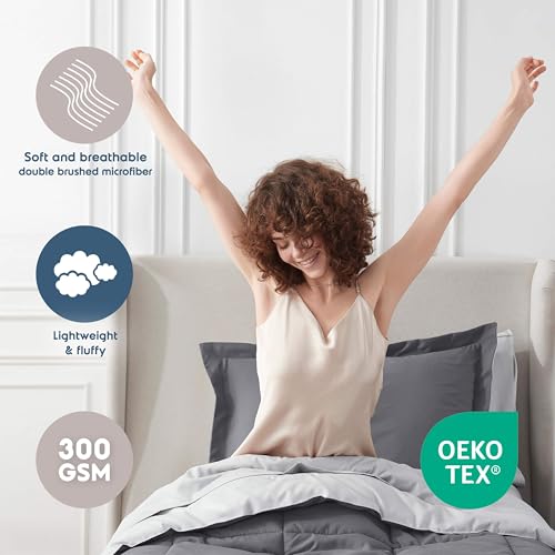 Nestl 5 Piece Twin Comforter Set – Dark Grey Reversible Bed in a Bag – Complete Twin Size Bedding Set with Sheets, Pillowcase and Sham - color: Dark Grey, size: Twin