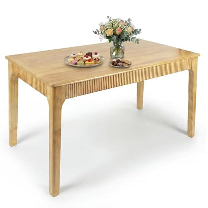 55" Solid Wood Dining Room Table,Rectangular Kitchen Real Wooden Table | 4-6 Person Modern Farmhouse Mid Century Fluted Design Furniture Desk for Home,Small Space,Apartment,Living Room Nature - color: Nature, size: 55" L x 29" W x 29" H