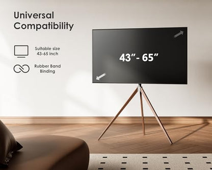 FITUEYES Corner TV Stand for 43-65 Inch TVs, Height Adjustable Metal Tripod Easel TV Stand Modern TV Floor Mount with Concealed Storage for Bedroom Living Room, Picasso Series